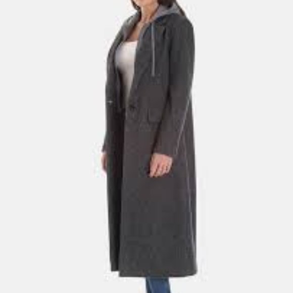 Brand New Women's Avec Les Filles Gray Overcoat Jacket With Removable Hood - Picture 5 of 16